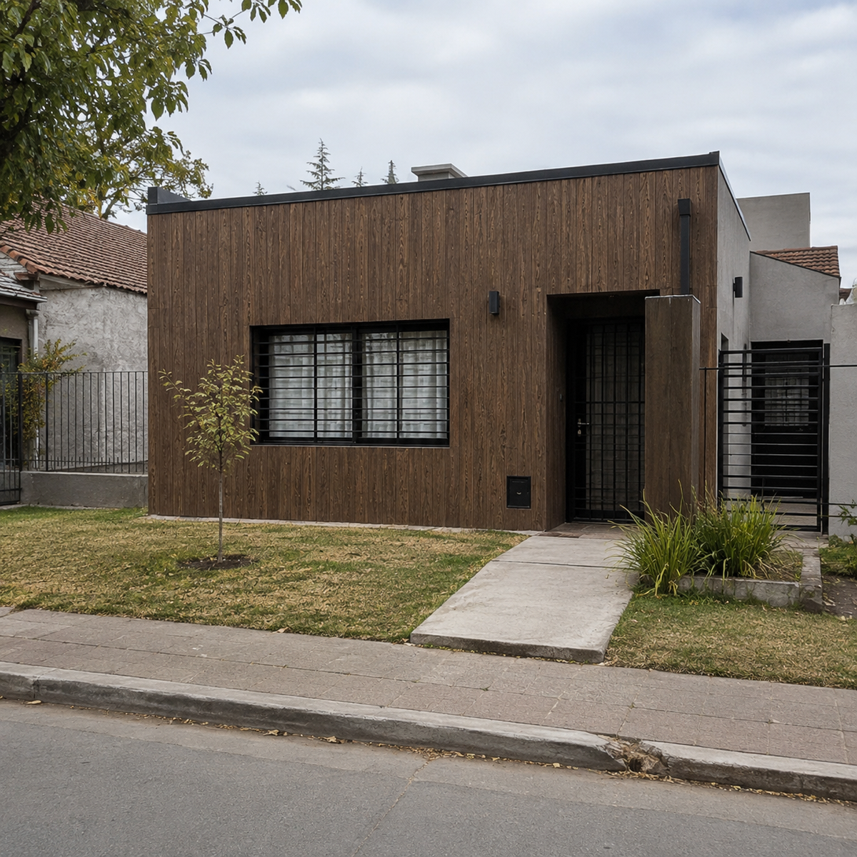 Metal Siding Exterior Símil Madera Roble Oscuro