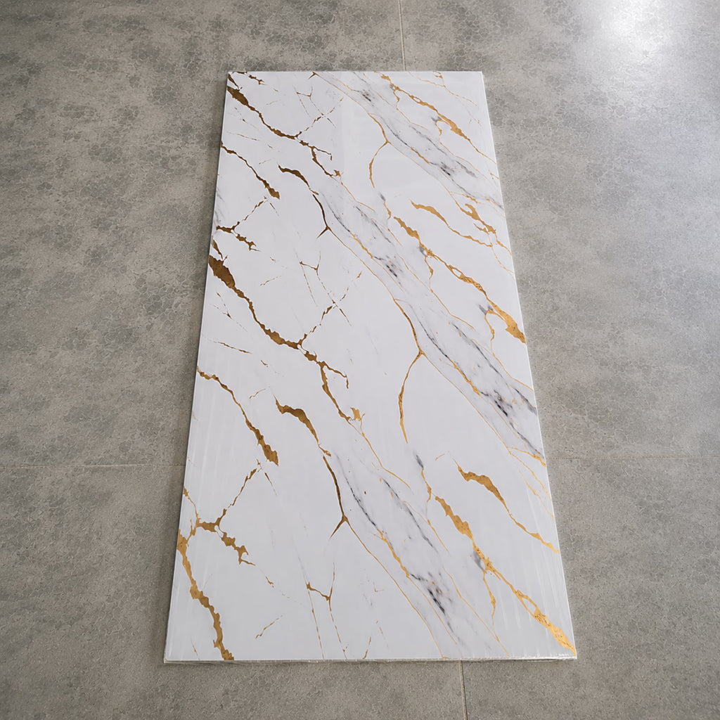 Placa PVC Simil Mármol Blanco y Dorado 2mm para Pared