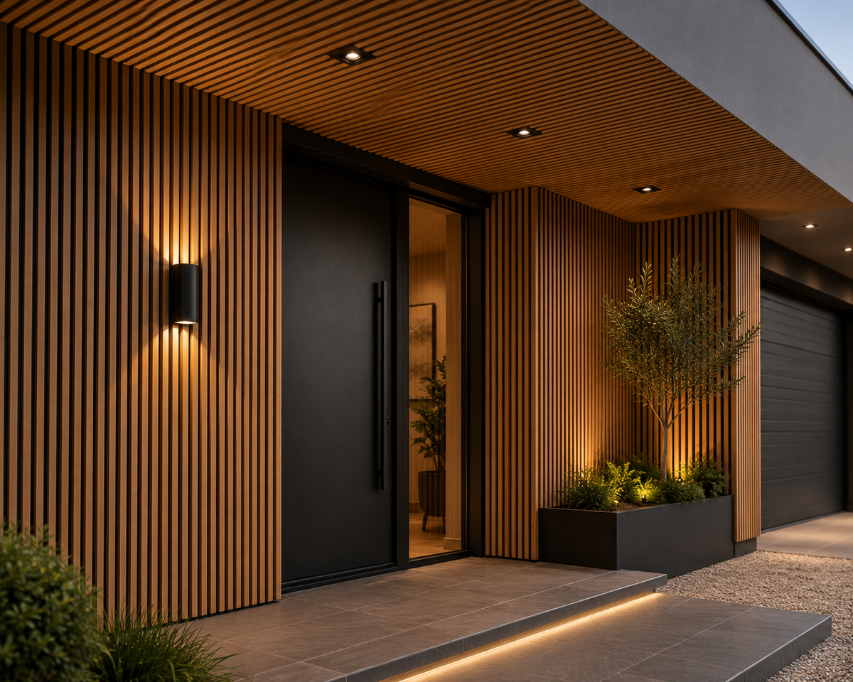 WPC Wall Panel Exterior Teak Fondo Negro