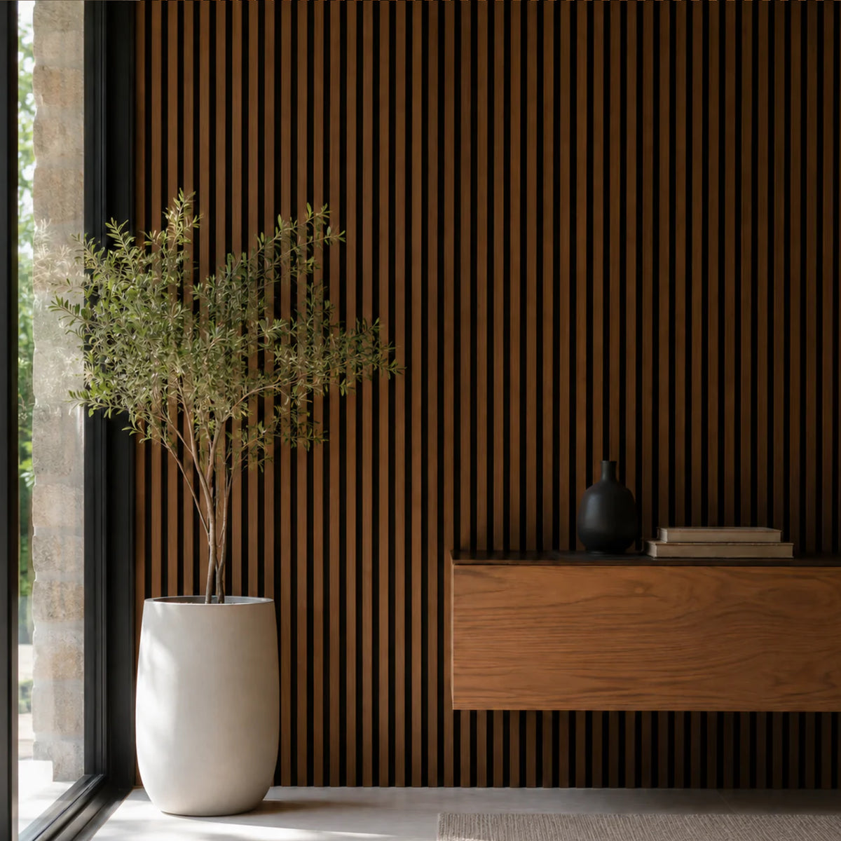 WPC Wall Panel Interior Nogal Fondo Negro